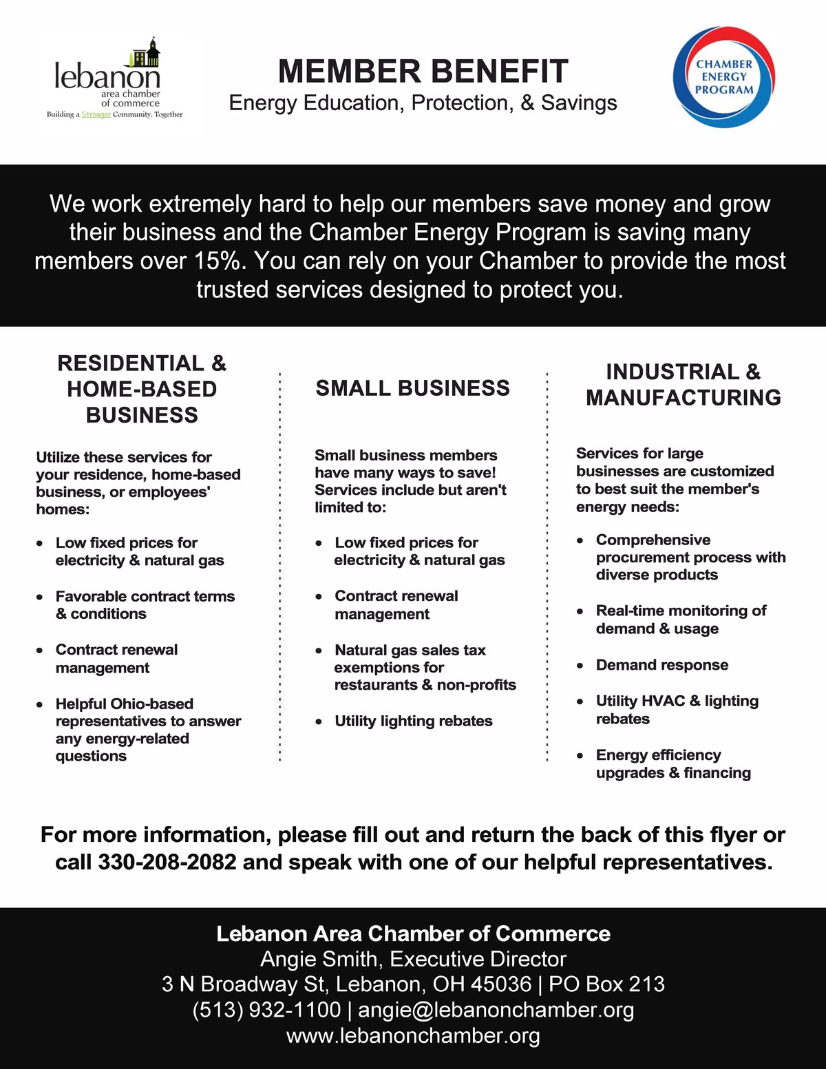 Member Benefits of Chamber Energy Program flyer